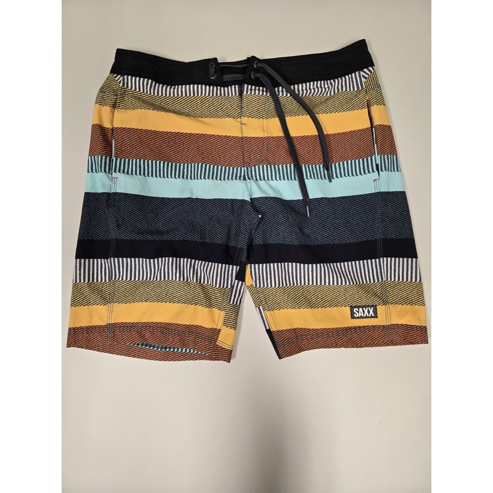 Saxx Betawave 2N1 Ballpark Pouch Boardie 19" Size 28 Stripe Swin Trunk